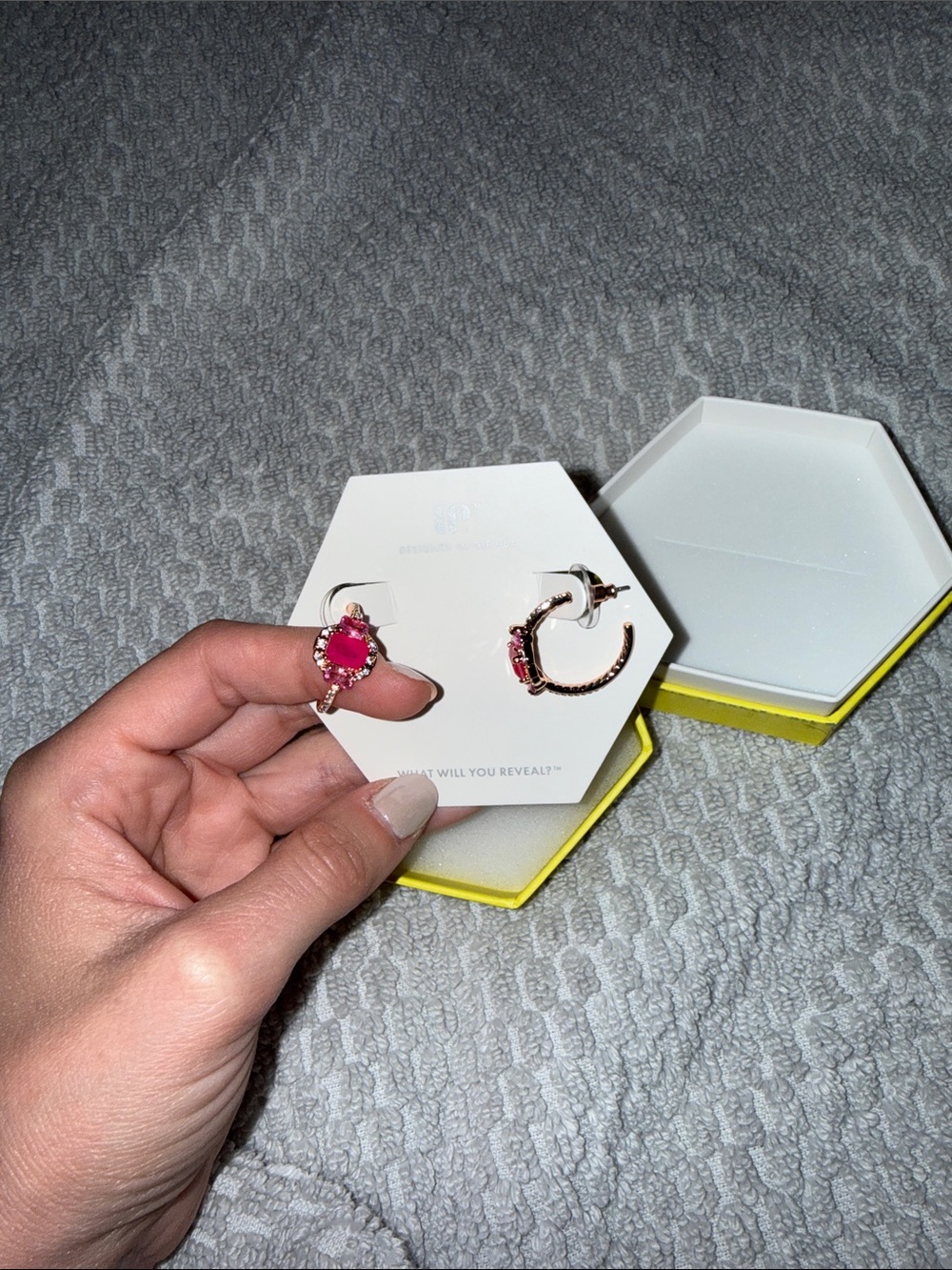 Rose Gold Pink Gem Hoop Earring